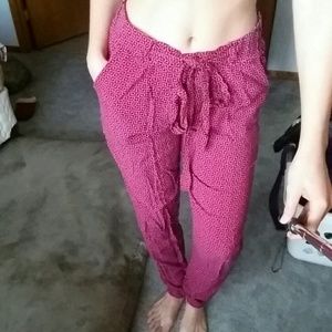 Lightweight pink joggers tie at waist